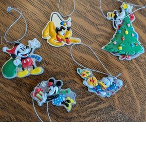 Disney Mickey Mouse Friends Hallmark 2010 Flat PVC Christmas Ornaments Lot of 5